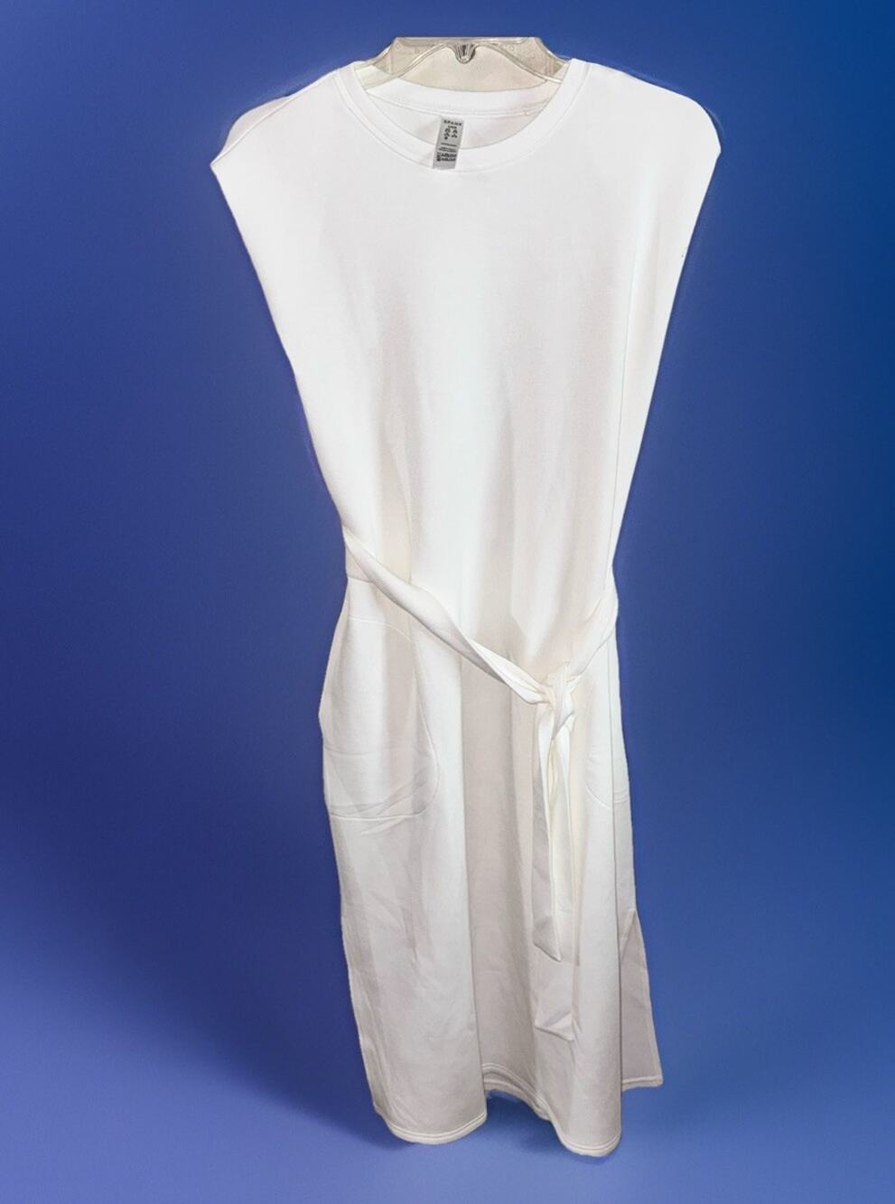 SPANX Air Essentials Sleeveless Tie Waist Knit Tank Dress Cream White Large EUC